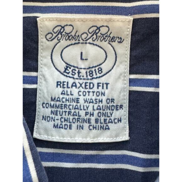 BROOKS BROTHERS  Men's Blue Striped Collared Button-Up Shirt Size L - Picture 3 of 3